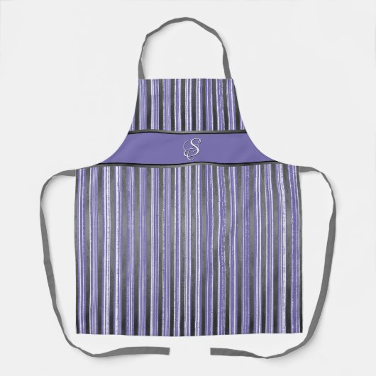 Paarse, grijze en witte strepen Apron Schort (Voorkant)