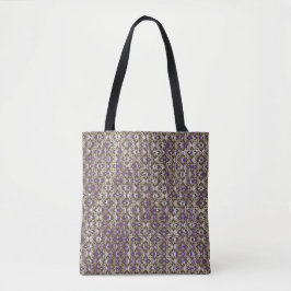 Paarse, grijze en zwarte bloemen tote bag