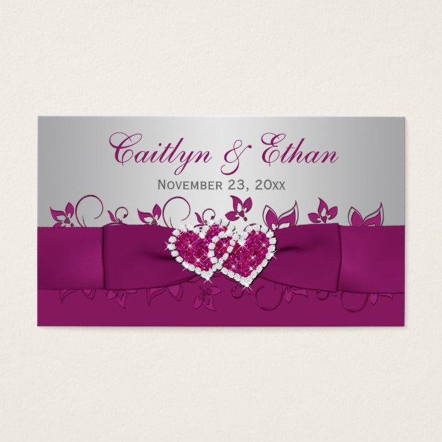 Paarse, grijze Floral, harthuwelijk voor Label Visitekaartjes (Voorkant)