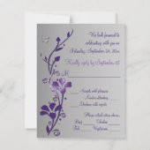 Paarse, grijze Floral met Butterflies RSVP-kaart 2 RSVP Kaartje (Achterkant)