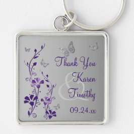 Paarse, grijze Floral met Butterflies Sleutelhange Sleutelhanger