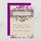 Paarse grijze  Floral Weddenschap Hartelijk dank Bedankkaart (Voorkant / Achterkant)
