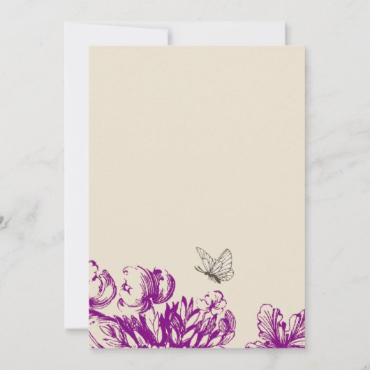 Paarse grijze  Floral Wedding Uitnodiging (Achterkant)