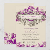 Paarse grijze  Floral Wedding Uitnodiging (Voorkant / Achterkant)