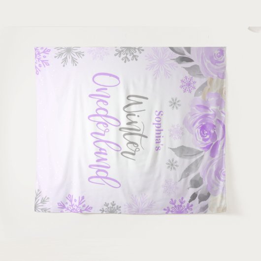 Paarse grijze Floral Winter ONEderland Achtergrond Wandkleed (Voorkant (horizontaal))