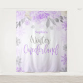 Paarse grijze Floral Winter ONEderland Achtergrond Wandkleed (Voorkant)