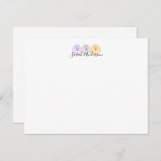 Paarse Grijze Gele Daisy Flowers Gepersonaliseerd Notitiekaartje (Voorkant / Achterkant)