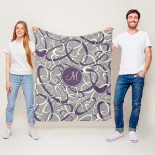 paarse grijze geometrische loops patroon monogramm fleece deken