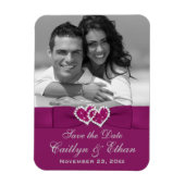 Paarse, grijze harten opslaan de datum foto magnee magneet (Verticaal)