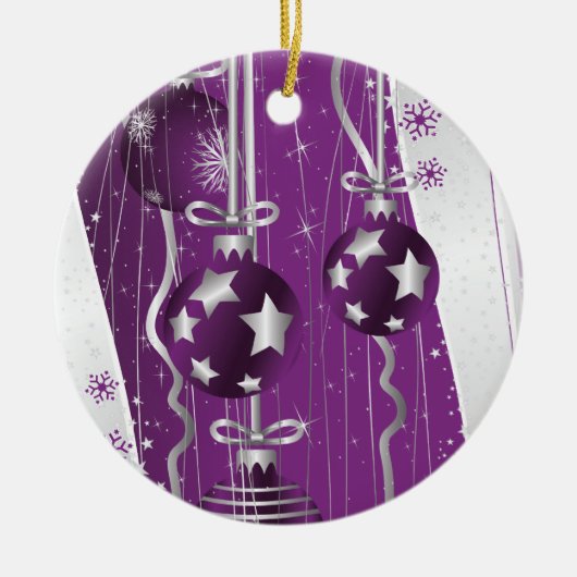 Paarse, grijze kerstballen en sneeuwvlokken keramisch ornament (Voorkant)