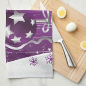 Paarse, grijze kerstballen en sneeuwvlokken theedoek (Quarter Fold)