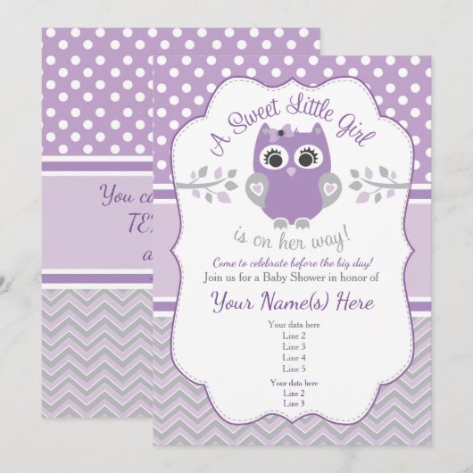 Paarse Grijze Kleine Baby shower Uitnodiging (Voorkant / Achterkant)