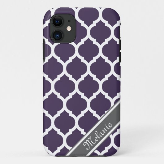 Paarse & grijze Lattice - Aangepaste naam Case-Mate iPhone Case (Achterkant)