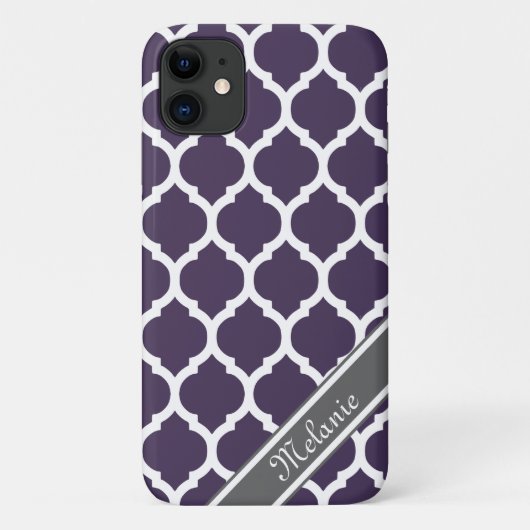 Paarse & grijze Lattice - Aangepaste naam Case-Mate iPhone Case (Achterkant)