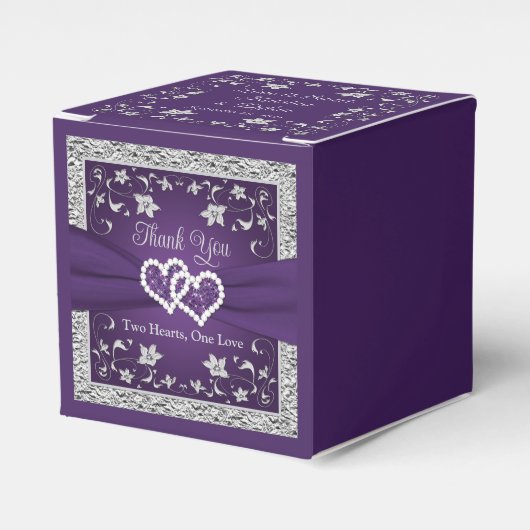 Paarse, grijze liefde harten bruiloft bedankdoosjes (Voorkant Zijde)