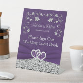 Paarse, grijze liefde harten bruiloft reclamebord met voetstuk (Insitu)