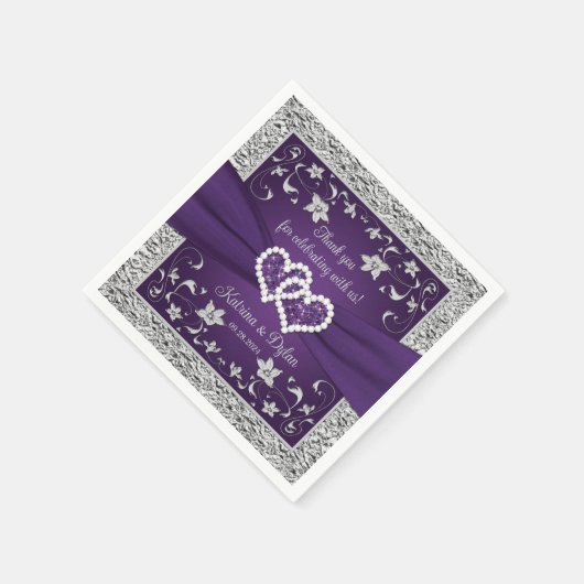 Paarse, grijze liefde harten bruiloft servet (Hoek)