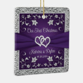 Paarse, Grijze Liefdesharten Bruiloft 1e Kerstmis Keramisch Ornament (Rechts)