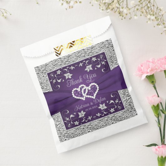 Paarse, grijze liefdesharten bruiloft gunsttas bedankzakje (Gezegeld)