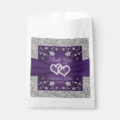 Paarse, grijze liefdesharten bruiloft gunsttas bedankzakje (Voorkant)