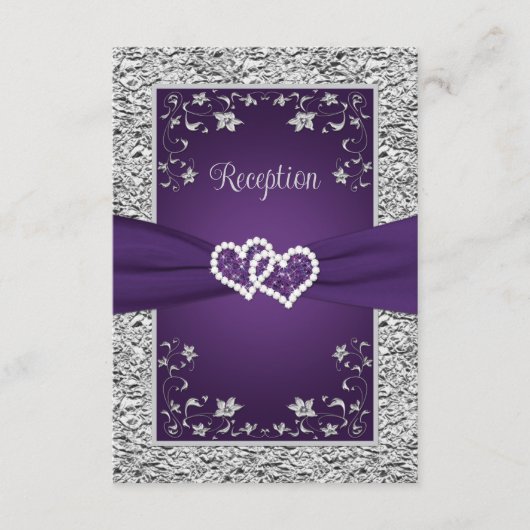 Paarse, grijze liefdesharten bruiloft receptie Kaa RSVP Kaartje (Voorkant)