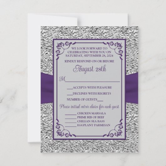 Paarse, Grijze Liefdesharten Bruiloft RSVP Kaart (Achterkant)