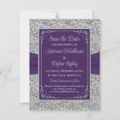 Paarse, Grijze Liefdesharten Bruiloft Save the Dat (Achterkant)