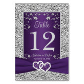 Paarse, Grijze Liefdesharten Bruiloft Tafel Nummer Kaart (Achterkant)
