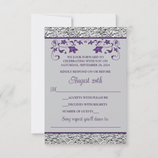Paarse, Grijze Liefdesharten (KLEIN) Bruiloft RSVP Kaartje (Achterkant)