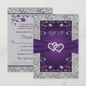 Paarse, Grijze Liefdesharten (KLEIN) Bruiloft RSVP Kaartje (Voorkant / Achterkant)