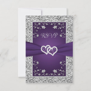 Paarse, Grijze Liefdesharten (KLEIN) Bruiloft RSVP Kaartje