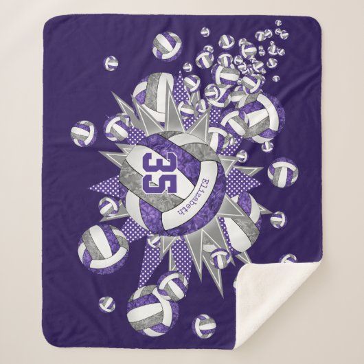 paarse grijze meisjes volleybal blowout sherpa deken (Voorkant)