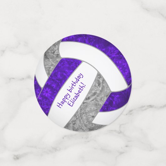 paarse grijze meisjes volleybal verjaardagsgewoont confetti (Kleine voorkant)