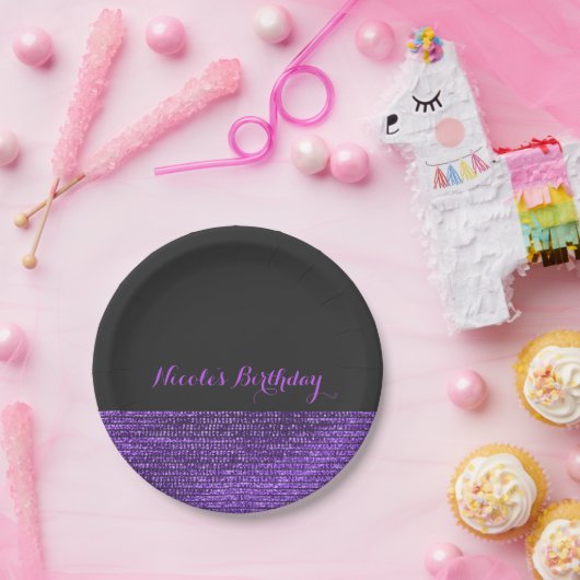 Paarse & Grijze Moderne Glam Sequins Chic Party Papieren Bordje (Feest)