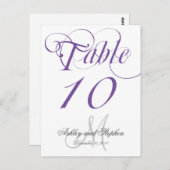 Paarse Grijze Monogram Trouwtafel Nummer Kaart (Voorkant / Achterkant)