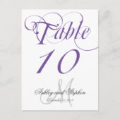 Paarse Grijze Monogram Trouwtafel Nummer Kaart (Voorkant)