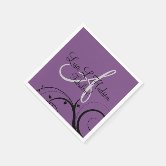 Paarse Grijze Monogram Zwart Wervelt 50ste Verjaar Servetten (Hoek)