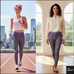 Paarse grijze ombre damast bloemstuk wandtapijt leggings