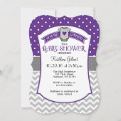 Paarse grijze Polka Dot Chevron Baby shower Invite Kaart (Voorkant)