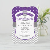 Paarse grijze Polka Dot Chevron Baby shower Invite Kaart (Staand voorkant)