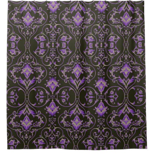 Paarse grijze rol Zwart  douchegordijn (Voorkant)