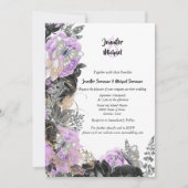 Paarse grijze rozen vlinder chique elegante bruilo kaart (Voorkant)