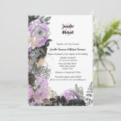 Paarse grijze rozen vlinder chique elegante bruilo kaart (Staand voorkant)