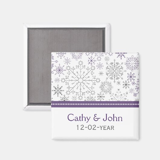 paarse grijze sneeuwflake winterbruiloft met uitzo magneet (Voorkant / Achterkant)