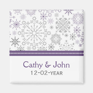 paarse grijze sneeuwflake winterbruiloft met uitzo magneet