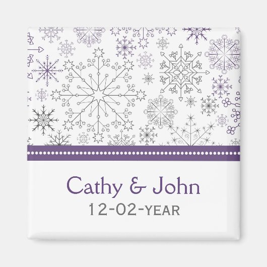 paarse grijze sneeuwflake winterbruiloft met uitzo magneet (Voorkant)