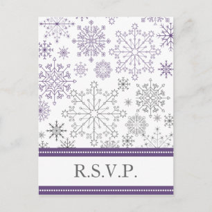 paarse grijze sneeuwvlok mod winter bruiloft RSVP Uitnodiging Briefkaart