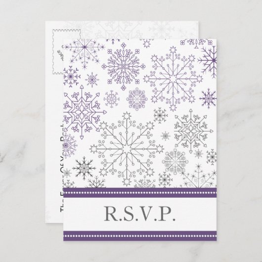 paarse grijze sneeuwvlok mod winter bruiloft RSVP Uitnodiging Briefkaart (Voorkant / Achterkant)