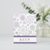 paarse grijze sneeuwvlok mod winter bruiloft RSVP Uitnodiging Briefkaart (Staand voorkant)