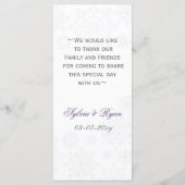 paarse grijze sneeuwvlok winter bruiloft menu kaar (Achterkant)